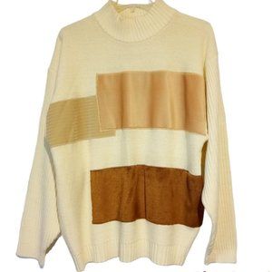 GODBODY Plush Block Sweater  Men's 2XL  Ivory/Brown/Tan  Ribbed  Mock Neck  EXC